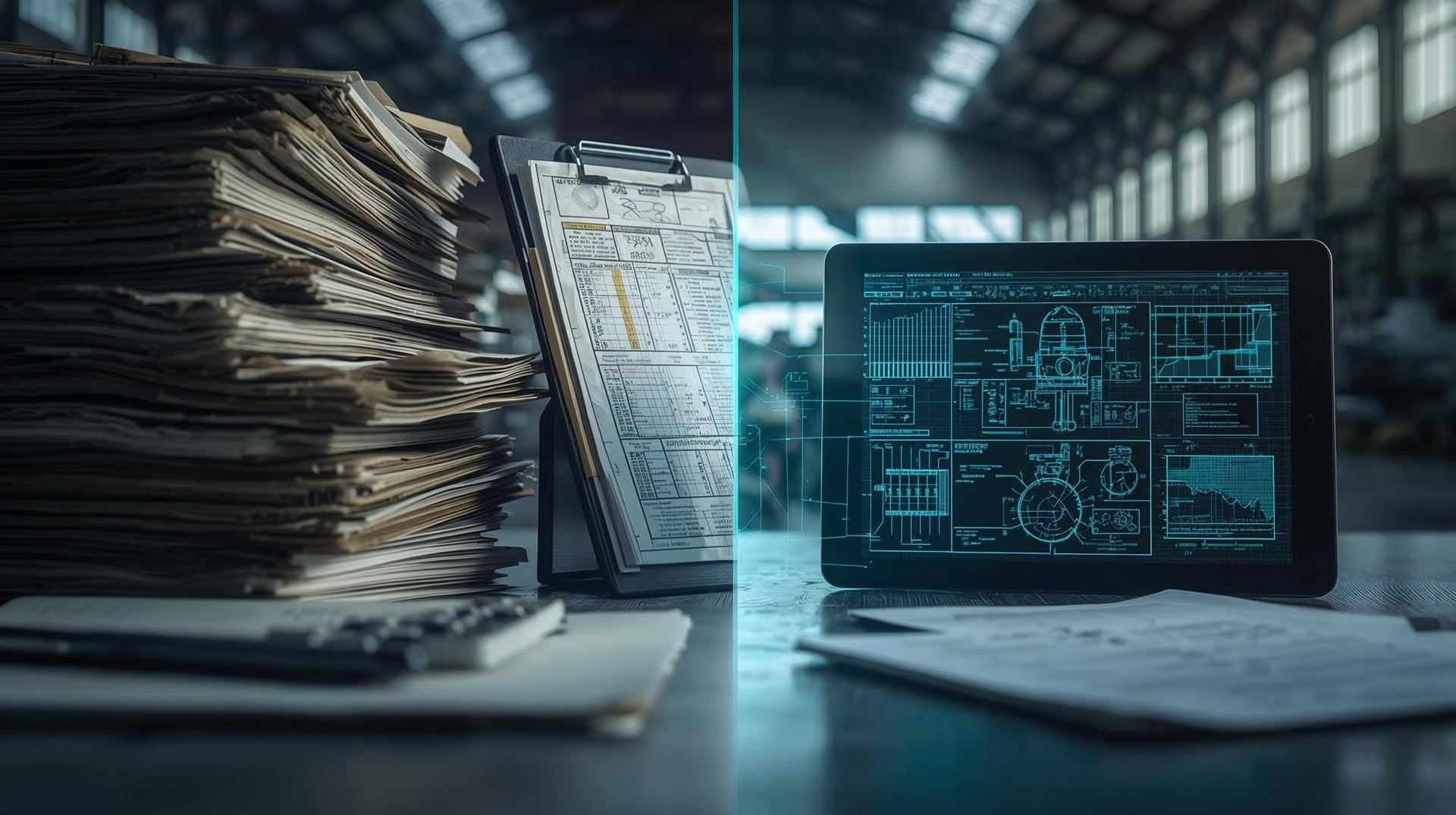 Aircraft technician in red uniform inspecting airplane in hangar, representing how MRO platforms support safety, compliance, and efficient aviation maintenance operations.