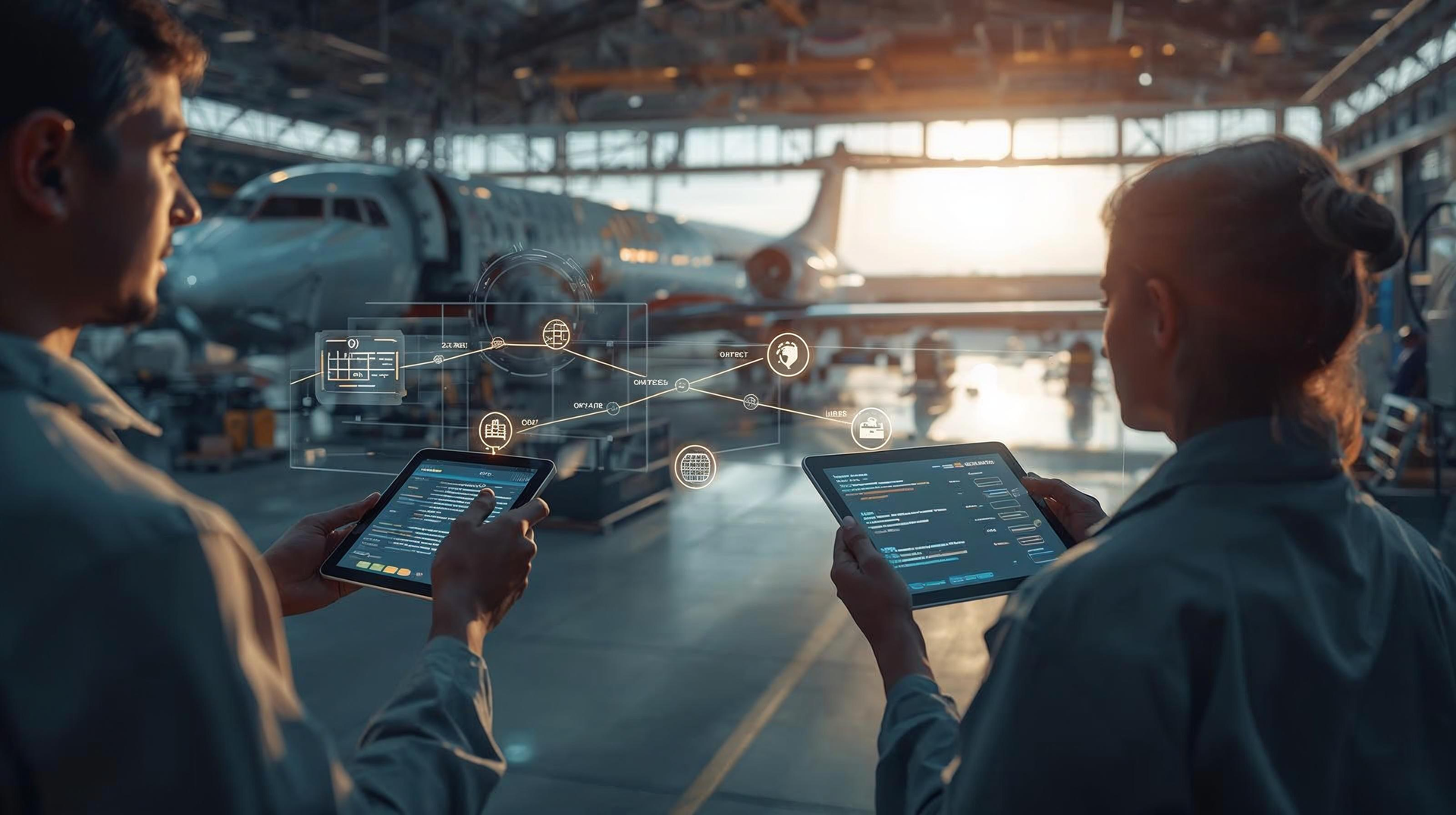 Aircraft jet engine in maintenance facility, representing how MRO management and aircraft maintenance software support inspections, repairs, and compliance tracking.